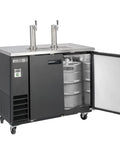 Badass Black Draft Beer Dispenser With Dual Insulated Taps And Heavy Duty Stainless Steel Top showing roomy interior for two full size kegs.