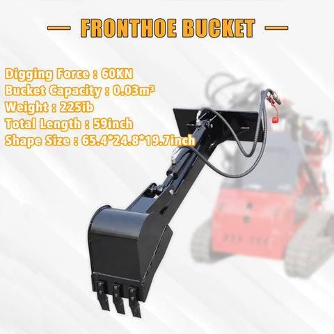 Heavy Duty Skid Steer Loader Attachment Digger Hoe With 12 Inch Bucket And 59 Inch Digging Depth displayed with specs