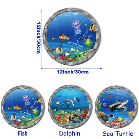 Underwater Ocean World Wall Decals Set Dope 12 Inch Round 3D Peel And Stick Vinyl Stickers With Dolphins Turtles And Fish