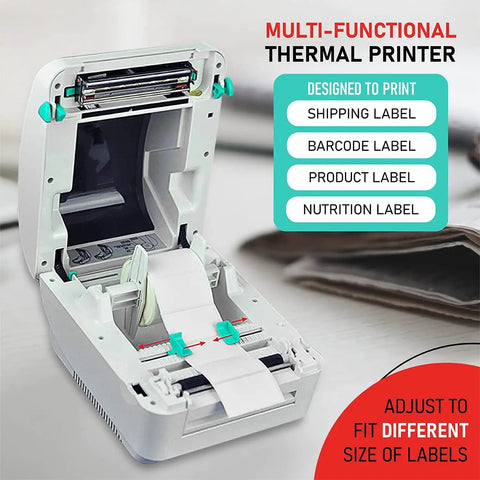 Solid 4x6 Direct Thermal Shipping Label Printer Plug And Play For Windows Mac Chromebook Android with adjustable label feed.