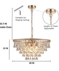 Gold Crystal Raindrop Chandelier Pendant Light For Dining And Living Rooms, 5 tier adjustable fixture with measurements