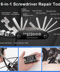 16-in-1 multitool from All In One 27 Piece Bike Repair Kit With 120 PSI Mini Pump For Presta And Schrader Valves, different views