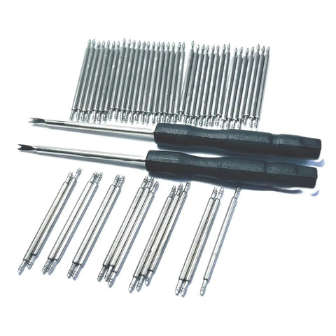 50Pcs 18mm Watch Spring Bars Replacement Kit With 1.5mm Diameter Stainless Steel Pins Double Flanged Ends Includes Watch Band Remover Tool For Easy Strap Swaps Durable 18mm Width Fits Most 18mm Bands.