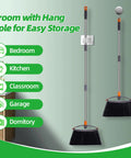 Heavy Duty Broom With Collapsible Handle For Indoor Outdoor Sweeping, Stiff Bristles Tackle Pet Hair Dust And Grime On Wood Or Tile Floors, Gray Real Workhorse Cleaner That Gets It Done, shown with hang hole for easy storage.