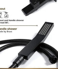 Solid Black Thermostatic Shower Mixer Set Rain And Waterfall Head Embedded Faucet Featuring Heavy Brass Body Jets Built Different For Real Deal High Pressure Flow, close-up of handle shower with brass details.