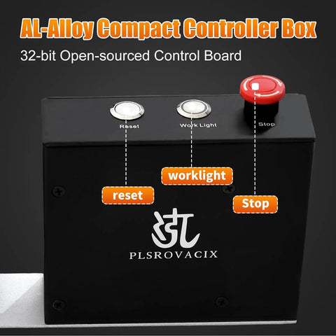 Aluminum controller box of CNC Router Kit 800x400mm Three Axis Milling And Engraving System, featuring reset and stop buttons.