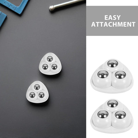 Hella Smooth Mini Stainless Steel Swivel Casters With Strong Adhesive Backing For Silent Furniture Cart Movement Wear Resistant Three Ball Bearing No Fuss Setup Pack Of Forty Eight Pieces, showing triangular shape with three ball bearings.