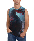 Mens Sleeveless Crewneck Tank Top With Dope Dragon Graphic Hella Comfortable And Lightweight Workout Tee For Gym Routines Or Casual Hangouts In Solid Black, featuring a vibrant dragon design.