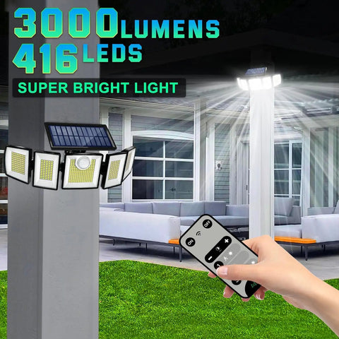Outdoor Solar Flood Light With Motion Sensor, 416 LEDs Delivers 3000 Lumens Of Serious Brightness, image showing remote control operation