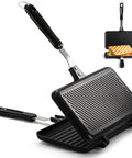 Flip Panini Sandwich Maker With Nonstick Aluminum Grill Pan And Handle Stovetop Indoor Outdoor Press for camping and home use
