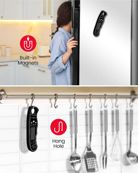 Ultra Fast Instant Read Digital Meat Thermometer With Backlit LCD Waterproof Probe with built-in magnets and hang hole