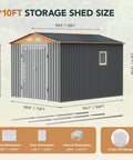 Durable 10 By 8 Ft Metal Storage Shed With Floor Frame Lockable Doors Vent Panels And Window Matte Gray Finish