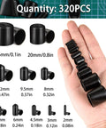 320 Pieces Black Rubber End Caps Set with Round Vinyl Caps for bolt protection displayed in different sizes in hand