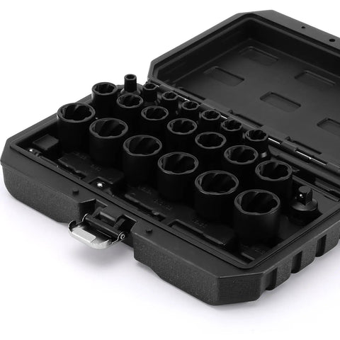 Heavy Duty Impact Bolt And Nut Extractor Kit 25 Pcs With 3/8 Inch And 1/2 Inch Drive Remover Sockets Metric 8-27Mm CR-MO Chrome Moly Steel