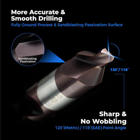 Rugged M35 Cobalt Center Drill Bit With TiAln Coating For Nailing Precise Starter Holes In Stainless Steel Cast Iron And Copper Number 3 Size showing sharp point angle and sandblasting surface.