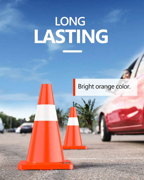 6 Pack 18 Inch Traffic Safety Cones With Reflective Collars PVC Orange For Home Driveway Parking Durable Weighted Construction Cone Set