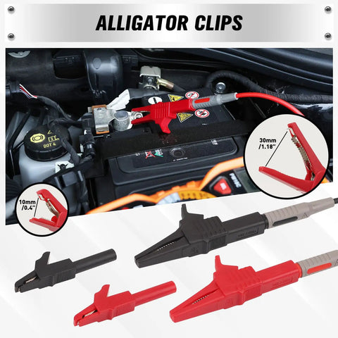 27 Piece Multimeter Test Leads Set With Alligator Clips And Needle Probes, CAT III 1000V CAT IV 600V Safety Rated, red clips