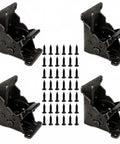 Rock Solid Folding Leg Brackets 4 Pack Heavy Duty Self Locking Steel Mounts With Screws arranged with dark bronze finish.