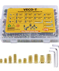 170 Piece Wood Threaded Inserts Kit With 10 Sizes And Hex Wrenches For Woodworking Furniture And Cabinet Projects in a plastic case