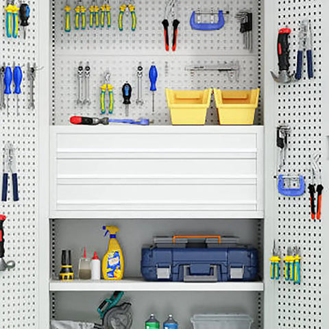 Heavy Gauge Steel Tool Cabinet Featuring Lockable Rollout Drawers Adjustable Interior Shelves Built Like A Tank Pivoting Caster Wheels with tools.