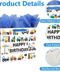 Construction Birthday Gift Bags For Boys With Tissue Paper And Greeting Card 13 Inch Vehicle Theme Trucks Excavators Cranes