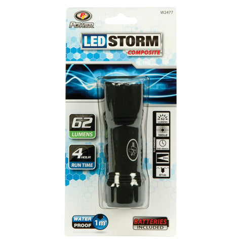 Storm 65 Lumen Black Composite Flashlight With Nichia LED, Waterproof packaging display