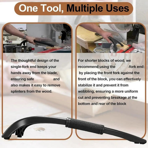 Rubber Push Stick With Hold Down Clamp Set used for woodworking, demonstrating safe grip with ergonomic handle