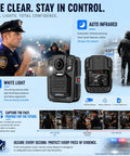 4K Body Camera With Gps And Night Vision For Police Usa, 128Gb Storage Security Body Cam with dual lights and officer.