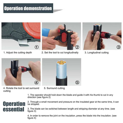 Cable Stripper With Protective Box Go-To Pro Grade Adjustable 5mm Depth Replaceable Blades For 25mm Round Cables operation demo