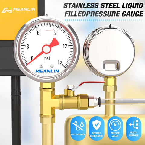 Stainless Steel Liquid Filled Pressure Gauge 0-15 Psi, 1/8 In NPT, 1.5 Inch Dial, Lower Mount, installed on piping