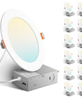 12 Pack 6 Inch Ultra Thin Led Recessed Ceiling Lights Featuring 5Cct Toggle Adjust And 1050 Lumens each with sleek round design.