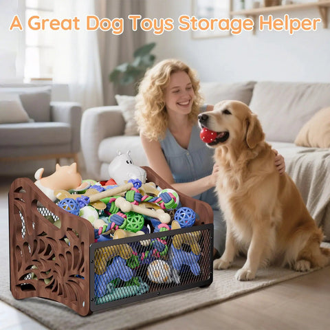 Spacious Wood Dog Toy Basket And Storage Bin For Pets Large Toy Box Keeps Living Room Clean Like A Boss With 10 Gallon Capacity