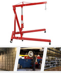 Straight Up Heavy Duty Hydraulic Engine Hoist And Cherry Picker, red carbon steel shop crane with swivel wheels, garage lift.