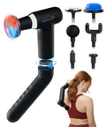 Deep Tissue Massage Gun with detachable extension handle for back and shoulders, includes various massage heads and heat option.