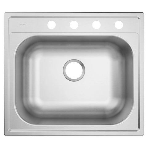 2000 Series 25 Inch 20 Gauge Drop In Single Bowl Stainless Steel Kitchen Sink With Four Holes QuickMount Easy Fit And Sound Shield Noise Reduction For Quiet Durable Performance