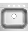 2000 Series 25 Inch 20 Gauge Drop In Single Bowl Stainless Steel Kitchen Sink With Four Holes QuickMount Easy Fit And Sound Shield Noise Reduction For Quiet Durable Performance top view