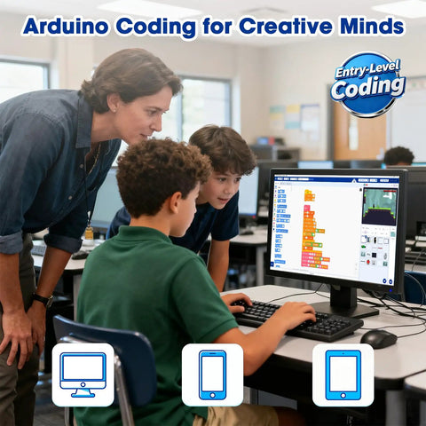 SharkBot Smart Car Kit With Offline Voice Control ESP32 Coding Robot For Kids Age 8 To 12 Supports Arduino ACECode And Classroom Home Education Gift For Boys And Girls Totally Kid Friendly With I2C Ports Servo Extensions And RGB Lights in classroom