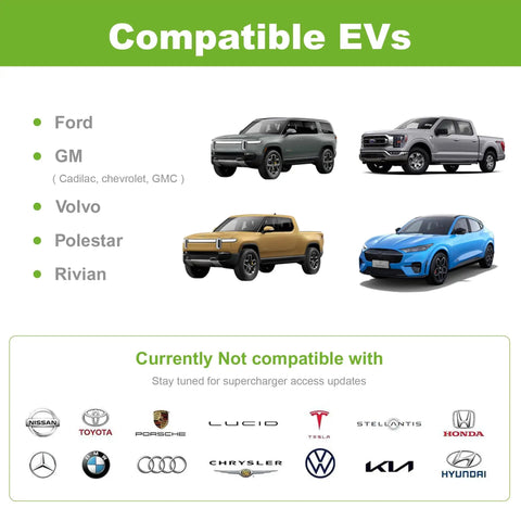 Image showing compatible EVs for Heavy Duty Nacs To Ccs1 Ev Fast Charging Adapter 500A 1000V Dc Level 3 Converter.