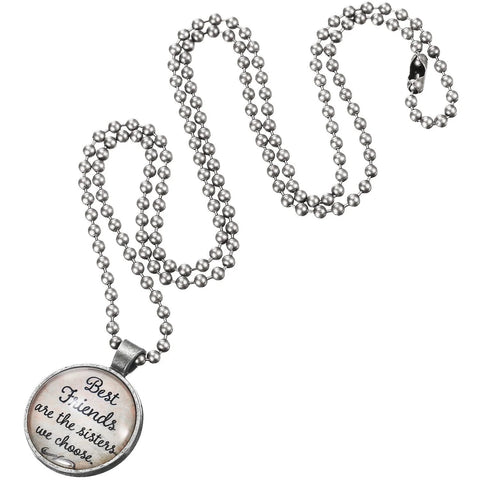 Silver beaded chain with round pendant inscribed 'Best friends are the sisters we choose'