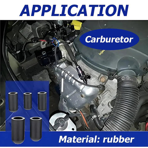 105Pcs Car Vacuum Cap Kit 6 Sizes PVC Vacuum Plugs shown with carburetor application in an engine bay.