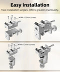 Built Tough Mini Drill Press Vise And C Clamp Desktop Mount with M4 screws shown from two installation angles.