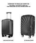 Underseat Carry On Luggage 18x14x8 Inches Hardside With TSA Lock USB Port Lightweight Removable Silent Wheels Black Travel Bag comparison to 22 inches