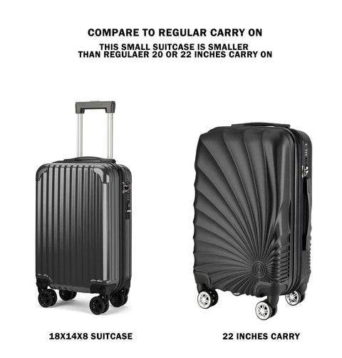 Underseat Carry On Luggage 18x14x8 Inches Hardside With TSA Lock USB Port Lightweight Removable Silent Wheels Black Travel Bag comparison to 22 inches