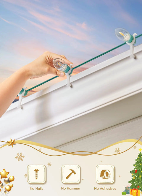 All In One Outdoor Christmas Light Clips 200 Pack Universal Gutter And Shingle Clips For Hanging C9 C7 And Mini String Lights On Roofs Gutters Eaves Yard And Holiday Decor