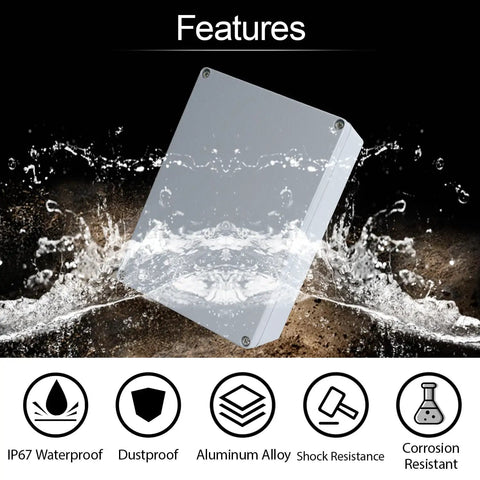 Rugged Outdoor Aluminum Electrical Junction Box IP67 Waterproof Dustproof Enclosure Built For Tough Outdoor Use Gray