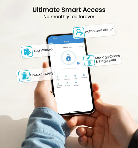 User interacting with mobile app for Badass 7 In 1 Fingerprint Smart Deadbolt Lock With App Control And Key Fobs.