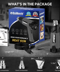 Heavy Duty 1500W Heat Gun Workhorse With Variable Temperature Control 120F To 1200F Dual Airflow Settings And 4 Nozzles