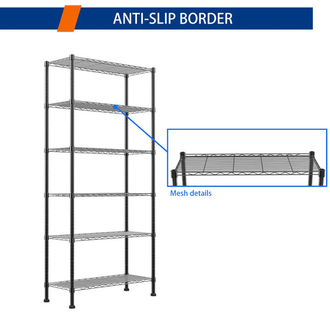 Heavy Duty Wire Storage Rack With Adjustable Shelves Built Like A Tank For Laundry Room Kitchen Pantry Closet Organization Solid Metal Shelf Unit Organize Home Setup Zero Drama In Sleek Black showing anti-slip border and mesh details.
