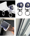 Heavy Duty Ceiling Curtain Track System With Aluminum Alloy Sliding Rails For Room Divider And Space Separation Wall And Ceiling Mounted With Silent Pulley Black Finish For Heavy Curtains, showcasing aluminum profile and pulley details.
