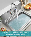 Leak Free Commercial Hand Sink Faucet With 4 Inch Center Wall Mount, Three And A Half Inch Gooseneck Spout, Dual Lever Handles